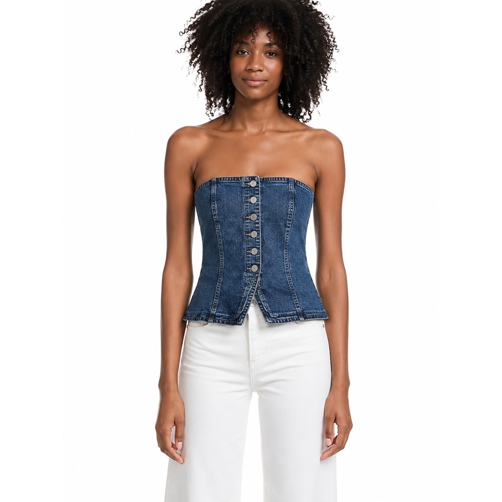 NWT Current/Elliott Womens Denim Corset Top M Heritage Blue Strapless Y2K 90s